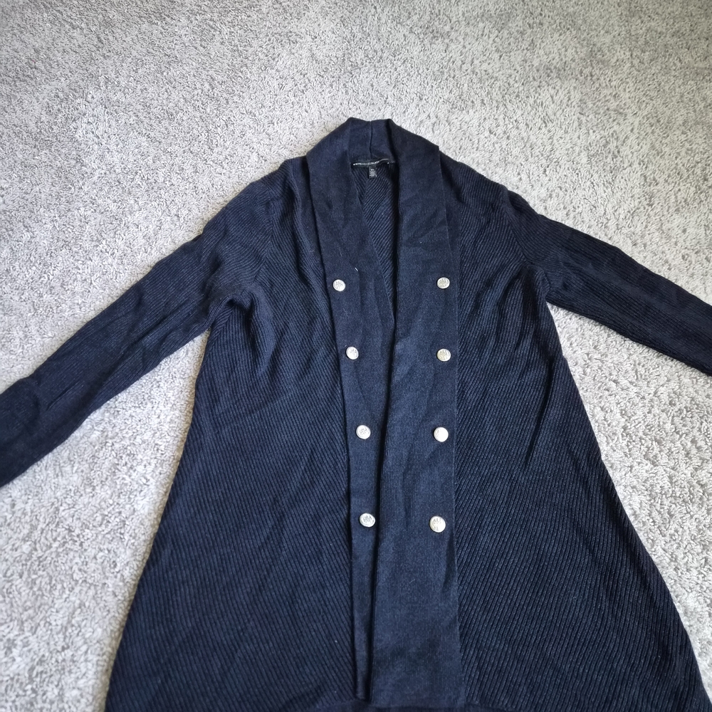White House Black Market Dark Blue Double-Breasted Cardigan
